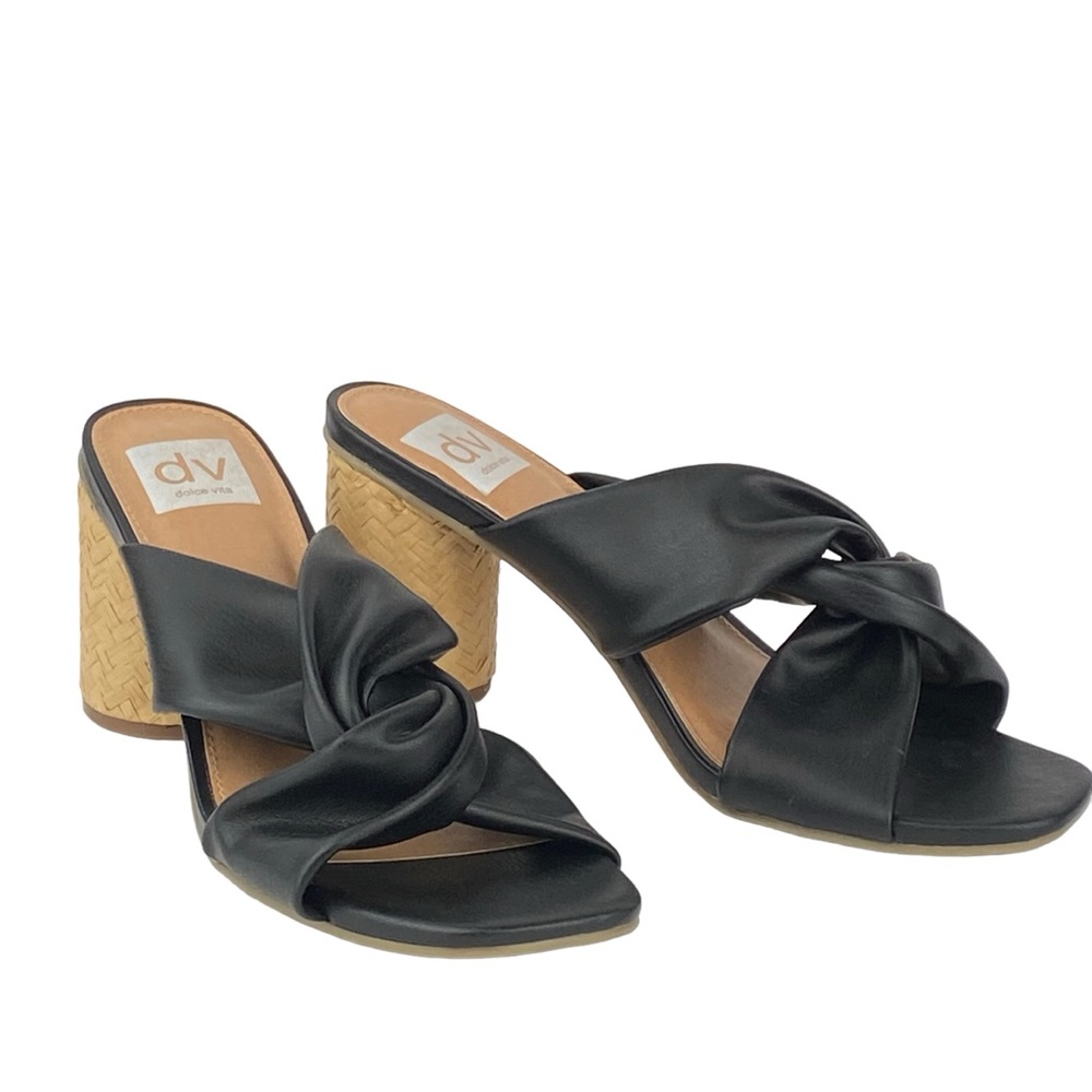 DOLCE VITA Milna Sandals Black Woven Heel Open Toe Slip On Women’s Size 9